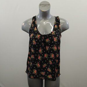 Teen Bell Women's Floral Racerback Tank Top Size Medium Black Sleeveless
